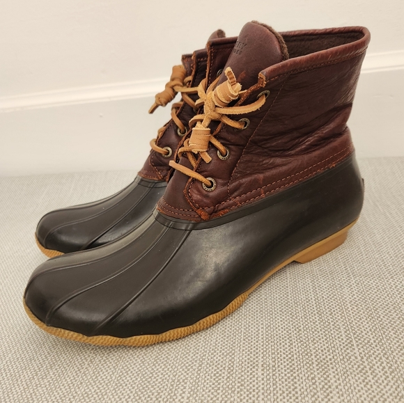 Sperry Top Sider Size 10 Duck Boots Leather Rubber Rain Snow Waterproof Women - Picture 3 of 14